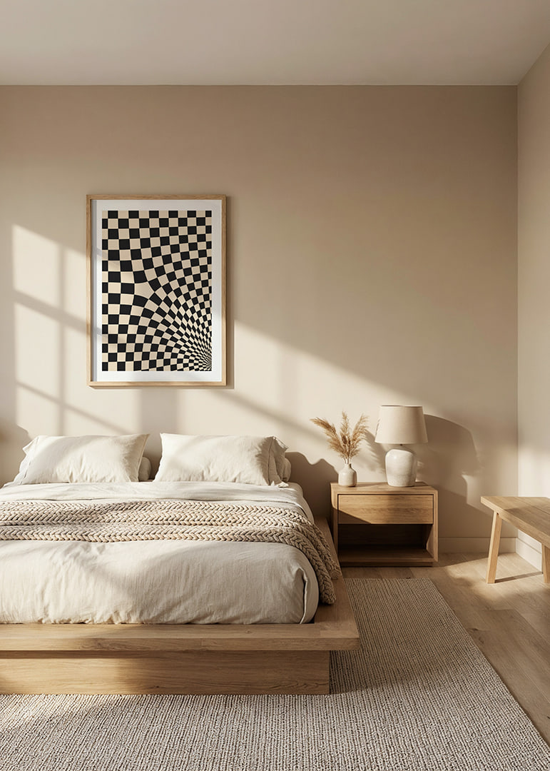 A black and white checkered pattern swirling into a hypnotic optical tunnel.-12