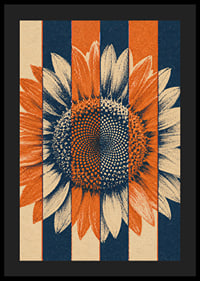 A graphic sunflower in warm orange and blue tones with a rustic retro feel.-4