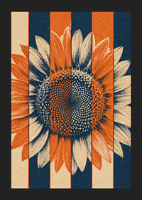 A graphic sunflower in warm orange and blue tones with a rustic retro feel.-5