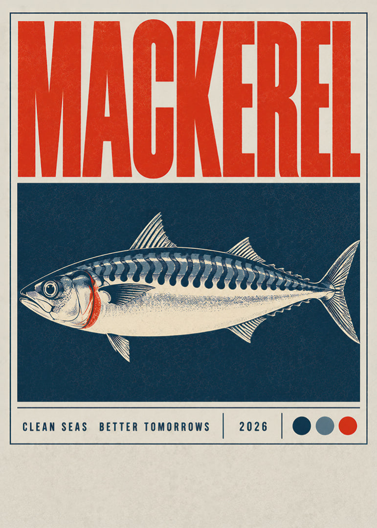 Dostojna makrela w stylu plakatu inspirowanego stylem vintage, o morskim charakterze.-12