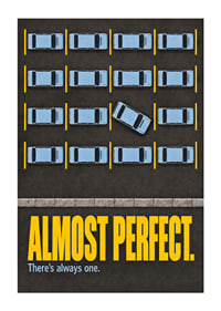 Zabawny plakat parkingowy z krzywym samochodem łamiącym idealny wzór.-1