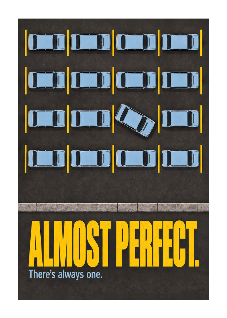 Zabawny plakat parkingowy z krzywym samochodem łamiącym idealny wzór.-12