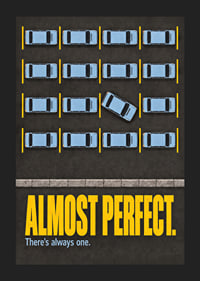 Zabawny plakat parkingowy z krzywym samochodem łamiącym idealny wzór.-5