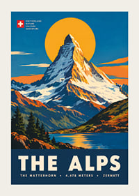 Tyylitelty Matterhorn-juliste lämpimin auringonlaskun sävyin klassisella alppitunnelmalla.-3
