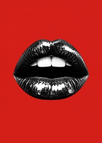 Glossy black lips against a red base create a bold and glamorous feel.-7