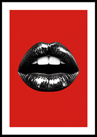 Glossy black lips against a red base create a bold and glamorous feel.-0