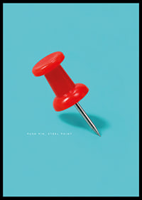 A shiny red pushpin against a turquoise background with a playful graphic feel.-6