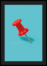 A shiny red pushpin against a turquoise background with a playful graphic feel.-4