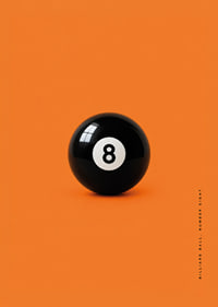 A shiny black eight-ball against an intense orange background with confident energy.-7