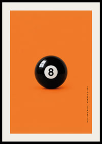 A shiny black eight-ball against an intense orange background with confident energy.-2