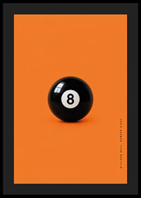 A shiny black eight-ball against an intense orange background with confident energy.-4