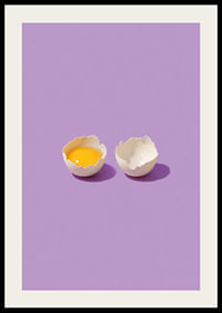 A golden egg in cracked shell against a purple background with a playful, stylish feel.-2