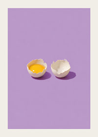A golden egg in cracked shell against a purple background with a playful, stylish feel.-3