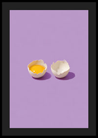 A golden egg in cracked shell against a purple background with a playful, stylish feel.-4