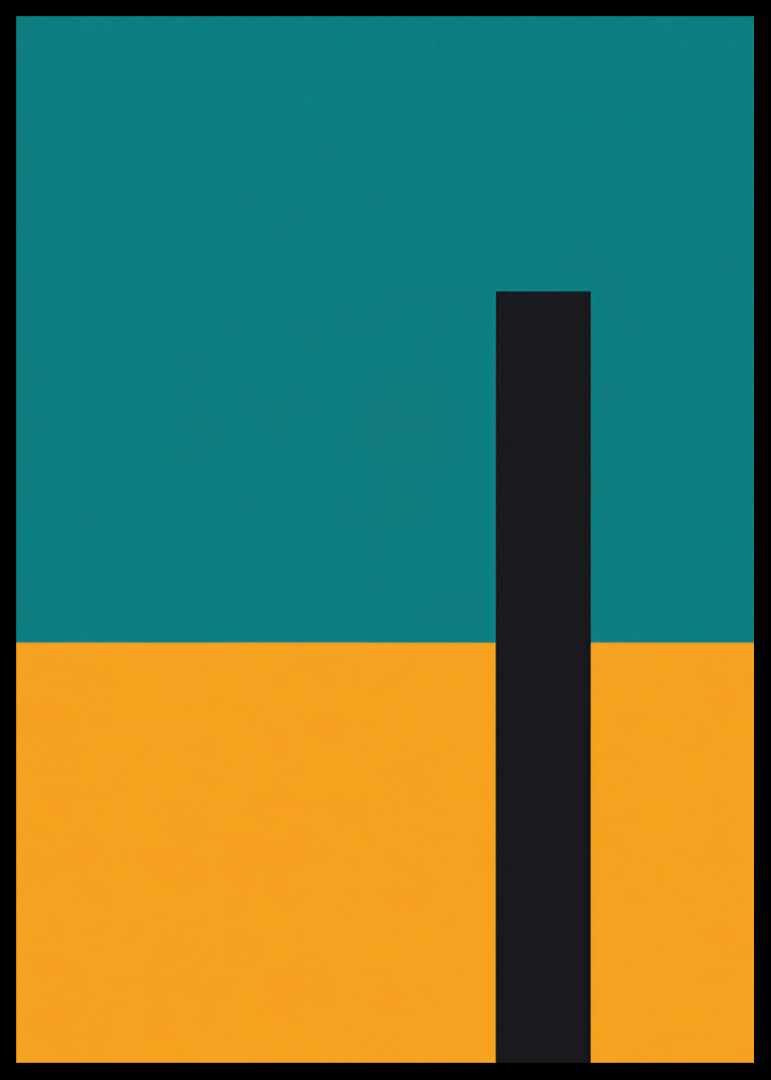 Strict color fields in turquoise, golden yellow and black create modern balance.-12