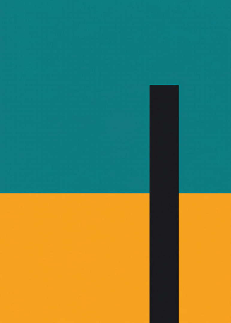 Strict color fields in turquoise, golden yellow and black create modern balance.-12