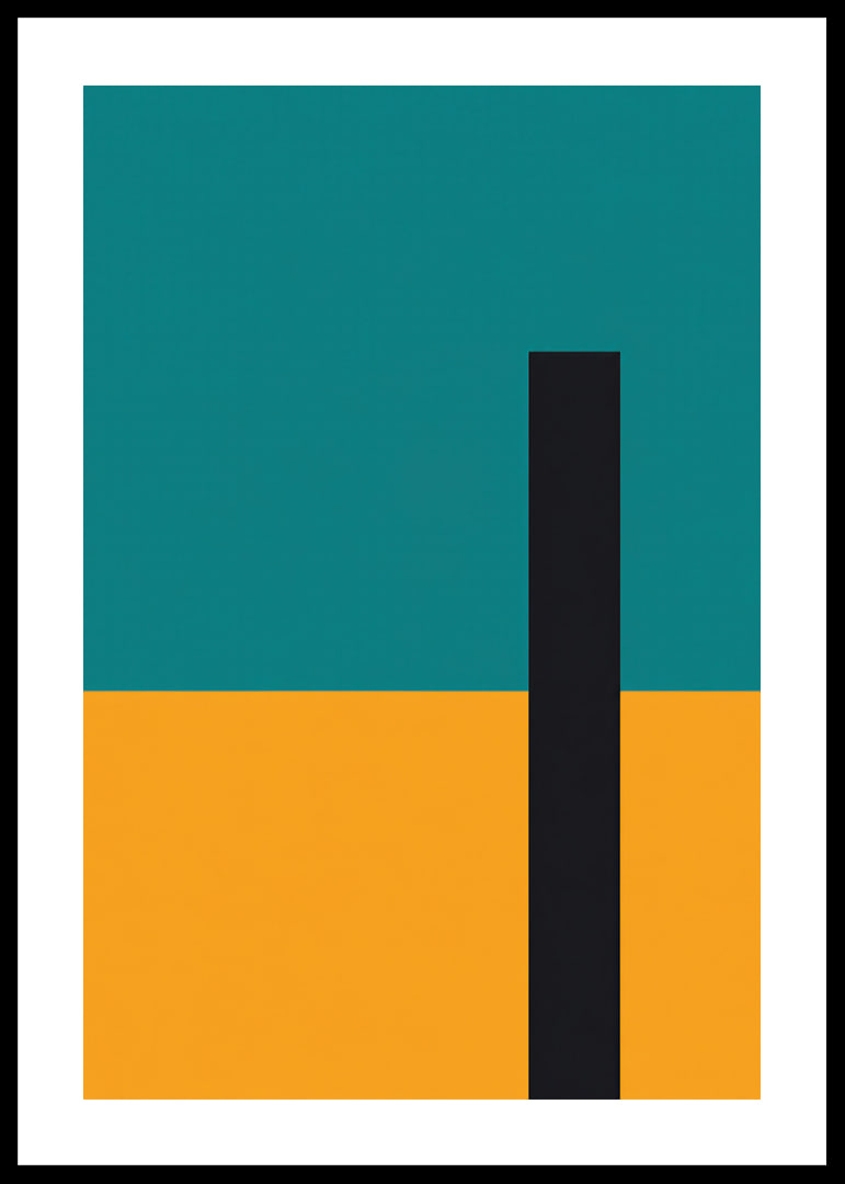 Strict color fields in turquoise, golden yellow and black create modern balance.-12