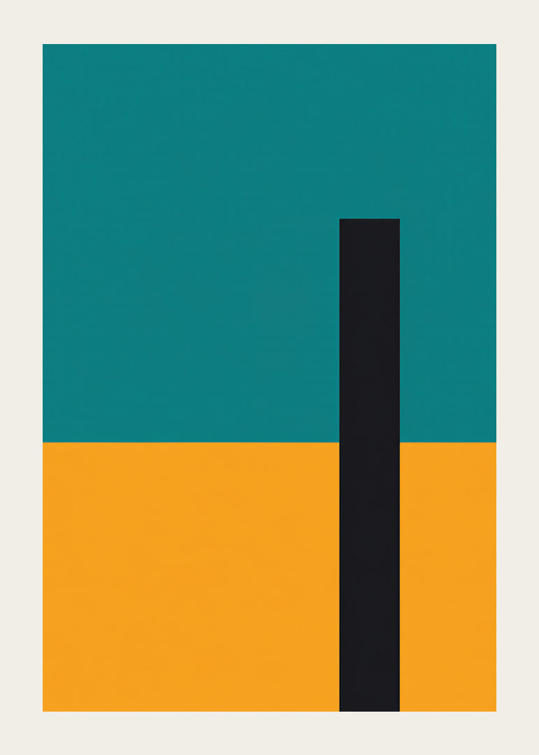 Strict color fields in turquoise, golden yellow and black create modern balance.-12