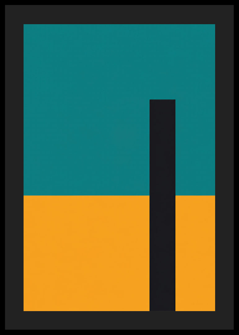 Strict color fields in turquoise, golden yellow and black create modern balance.-12
