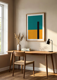 Strict color fields in turquoise, golden yellow and black create modern balance.-8
