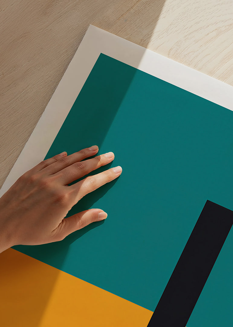 Strict color fields in turquoise, golden yellow and black create modern balance.-12