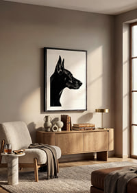 Stylish black and white poster with a proud Doberman in sharp profile.-8