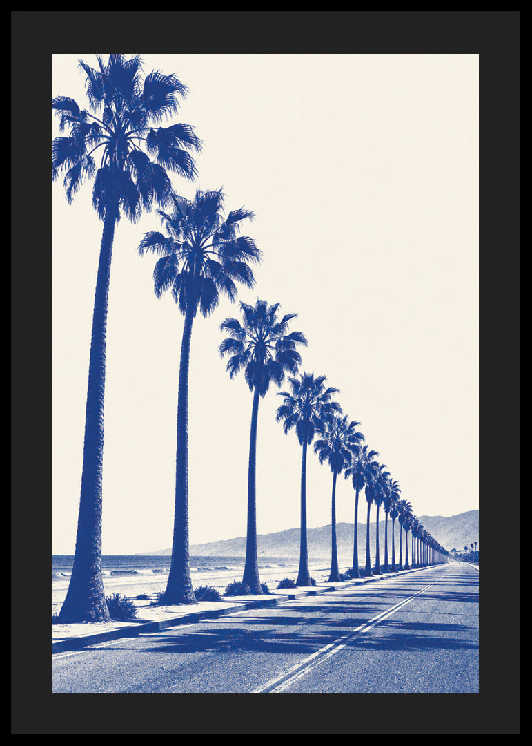 Blue-toned palm trees along a coastal road create a calm, sunny retro feel.-12