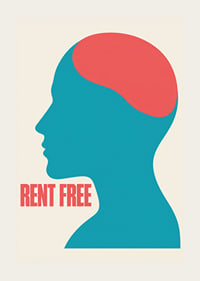 Graphic silhouette in turquoise and red with the message RENT FREE and a free feeling.-3