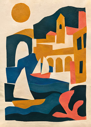 Affiche Sunlit Harbor Collage