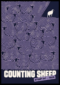 Graphic flock of sheep in wavy lines with a humorous wink to sleepless nights.-6