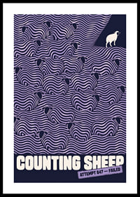 Graphic flock of sheep in wavy lines with a humorous wink to sleepless nights.-0
