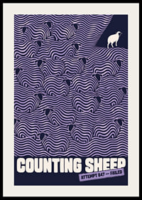 Graphic flock of sheep in wavy lines with a humorous wink to sleepless nights.-2