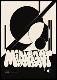 Bold graphic poster with black shapes and playful midnight energy.-6