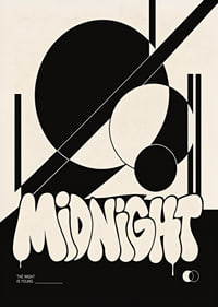 Bold graphic poster with black shapes and playful midnight energy.-7