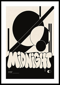 Bold graphic poster with black shapes and playful midnight energy.-0