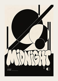 Bold graphic poster with black shapes and playful midnight energy.-3