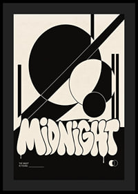 Bold graphic poster with black shapes and playful midnight energy.-4