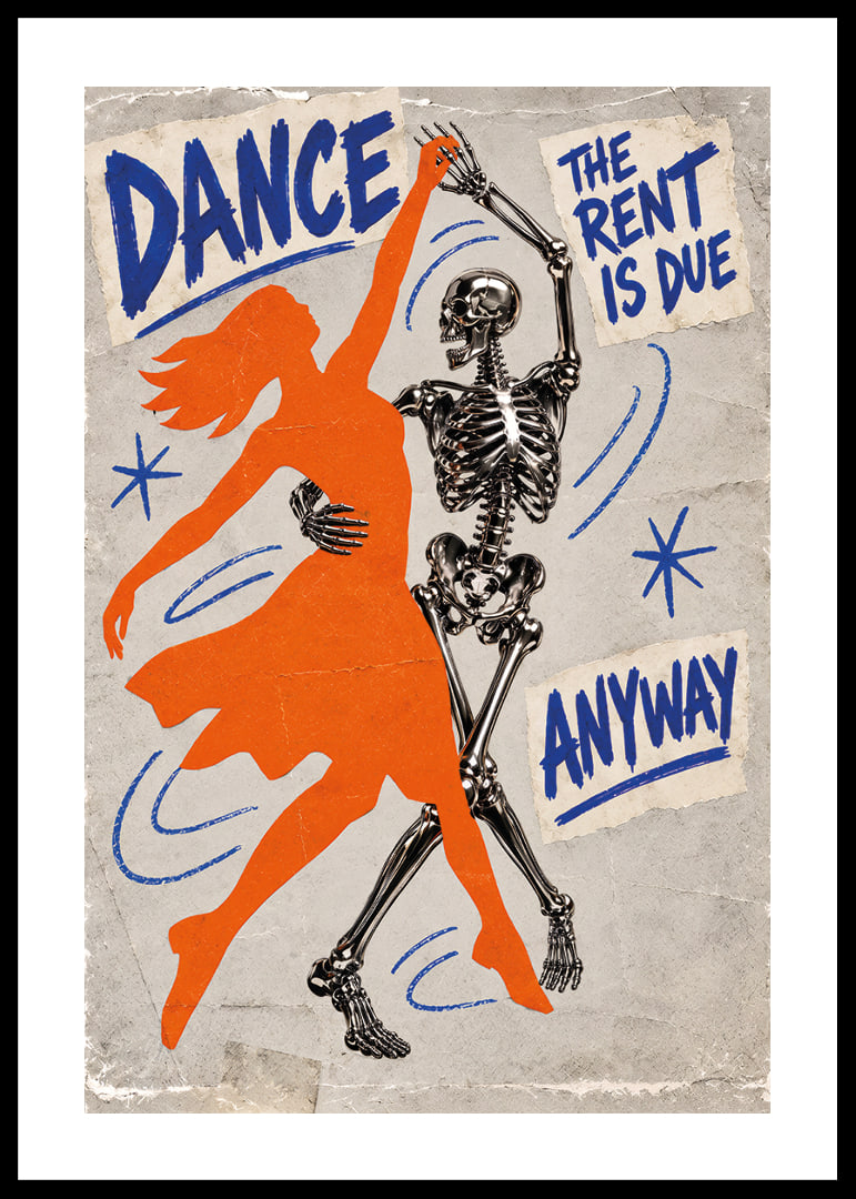 An orange dancer and a skeleton swing in a raw retro style.-12