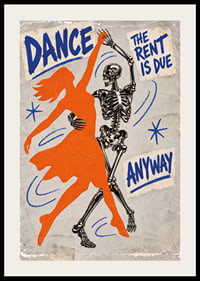 An orange dancer and a skeleton swing in a raw retro style.-2