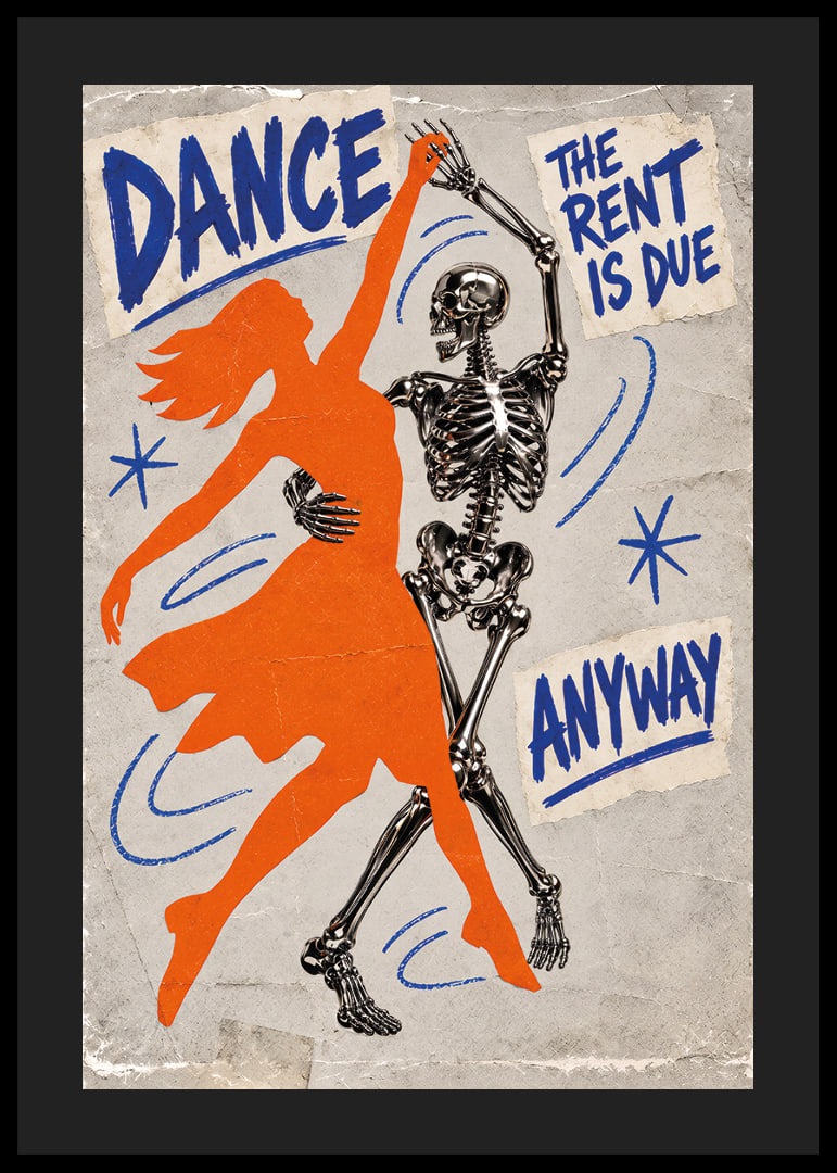 An orange dancer and a skeleton swing in a raw retro style.-12