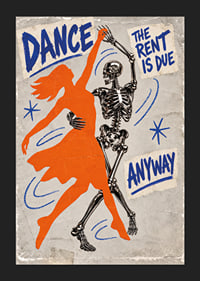 An orange dancer and a skeleton swing in a raw retro style.-5