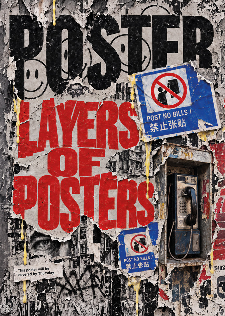 Raw urban poster wall with worn layers, bold typography and city pulse.-12