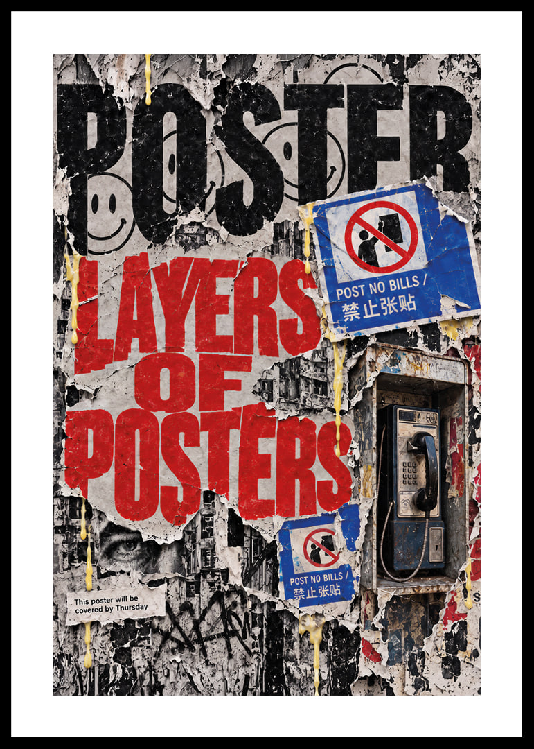 Raw urban poster wall with worn layers, bold typography and city pulse.-12