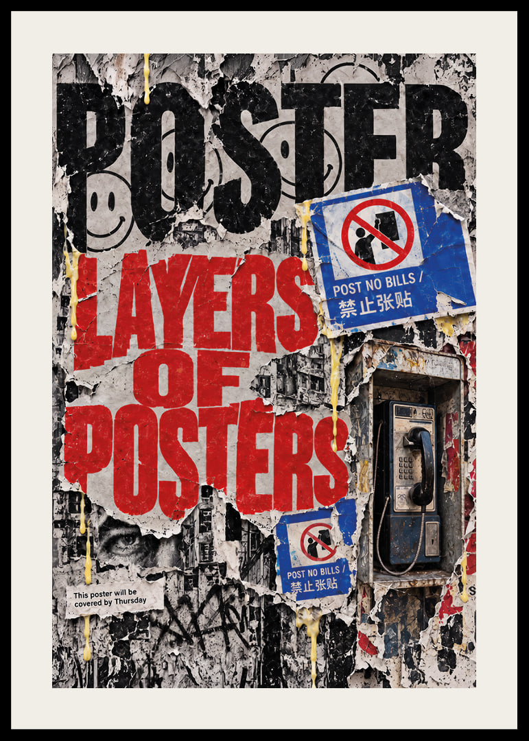 Raw urban poster wall with worn layers, bold typography and city pulse.-12