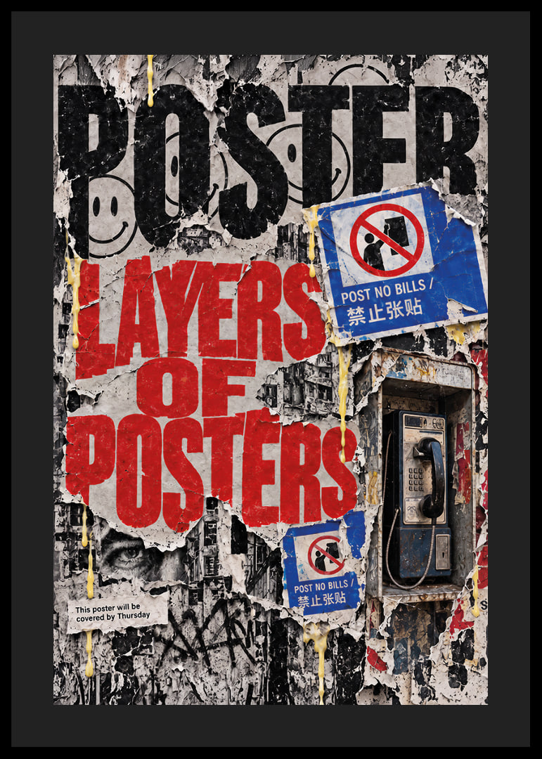 Raw urban poster wall with worn layers, bold typography and city pulse.-12