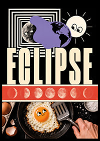 Surrealistic collage poster where sun, moon and egg meet in cosmic playfulness.-6