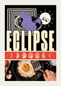 Surrealistic collage poster where sun, moon and egg meet in cosmic playfulness.-3