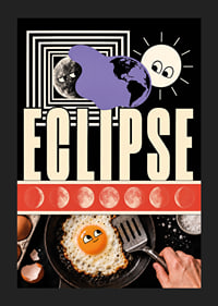Surrealistic collage poster where sun, moon and egg meet in cosmic playfulness.-5