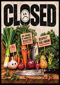 Humorous food protest where vegetables demonstrate against the kitchen knife.-6