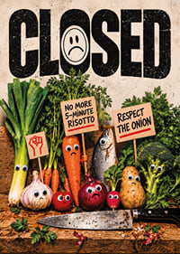Humorous food protest where vegetables demonstrate against the kitchen knife.-7